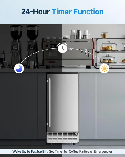 Miniatura 8 de Feelfunn Máquina de hielo comercial con bomba de agua, 85 libras/día, máquina de hielo integrada debajo del mostrador con limpieza automática