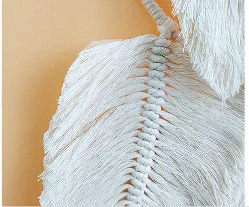 Miniatura 4 de Tapiz de macramé tejido de algodón, atrapasueños, tejido a mano con borlas de plumas, adorno para manualidades, dormitorio, sala de estar, Beige