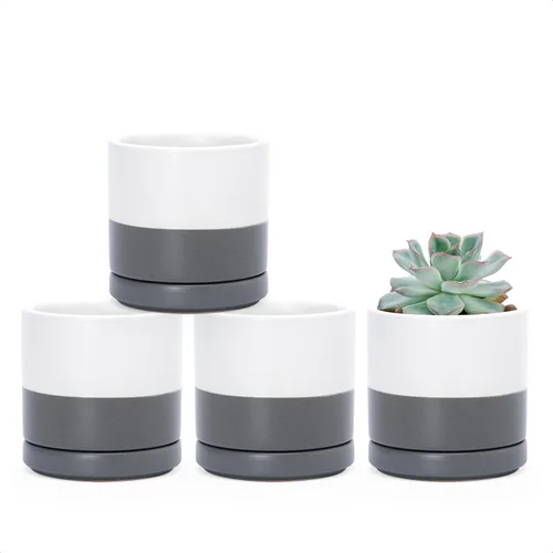 Miniatura 20 de D'vine Dev Juego de 4 macetas pequeñas de cerámica, maceta para suculentas de 3.5 pulgadas para plantas con orificio de drenaje y platillo