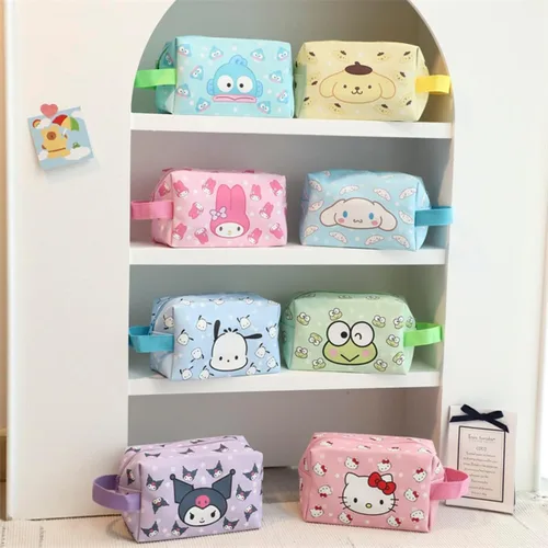 Miniatura 7 de Bolsa de maquillaje Kawaii, bolsa de cosméticos de viaje de piel sintética de dibujos animados, pequeña bolsa de maquillaje para niñas, bonita bolsa