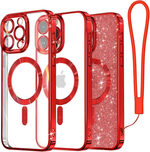 Miniatura 55 de Meifigno Candy Mag Series - Funda diseñada para iPhone 15 Pro, compatible con MagSafe, tarjeta con purpurina y correa de muñeca, protección completa