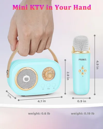 Miniatura 5 de Mini máquina de karaoke para niños y adultos, altavoz Bluetooth portátil con micrófonos inalámbricos y sonido estéreo mejorado, regalos para niñas