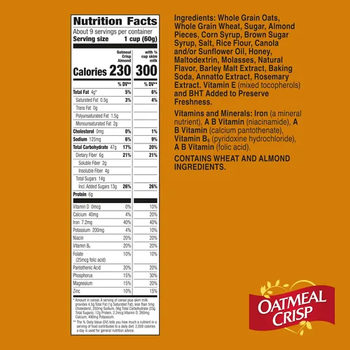 Miniatura 2 de Oatmeal Crisp Cereal saludable para el corazón, cereal alto en fibra hecho con grano entero, 19.7 onzas