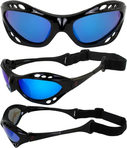 Miniatura 7 de Hurricane Eyewear Gafas flotantes polarizadas para motos acuáticas de categoría 4, 2 pares de marcos acolchados negros, lentes de espejo azul y humo