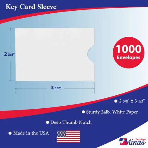 Miniatura 2 de Fundas para tarjetas para llaves de hotel, tarjetas de crédito y regalo, papel blanco de 24 libras, 2-3/8 x 3-1/2 pulgadas, liso, 500