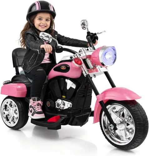 Miniatura 16 de HONEY JOY Motocicleta para niños, mini moto eléctrica de 3 ruedas con batería de 6 V, juguete de paseo con claxon y faro, pedal de pie, para niños