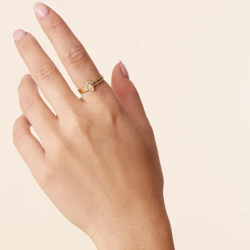 Miniatura 2 de PAVOI Anillos apilables chapados en oro de 14 quilates para mujer, diseño elegante con cristales brillantes de circonita cúbica y ópalo Joyería