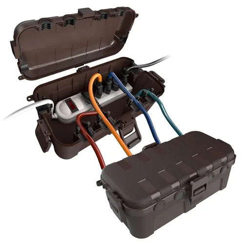 Miniatura 22 de Flemoon Caja eléctrica mediana para exteriores (11.5 x 5.2 x 4 pulgadas), cubierta de cable de extensión impermeable IP54 con 6 puertos de entrada