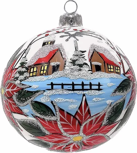 Miniatura 23 de Adorno navideño de capilla azul con soporte, bola de vidrio soplado polaco pintada a mano, bola extra grande de 8 pulgadas/200mm, adorno de fe eterna