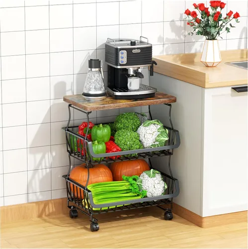 Miniatura 8 de Gsiekare Cesta de frutas y verduras para cocina, cestas de almacenamiento de 4 niveles apilables con ruedas, cestas organizadoras de almacenamiento