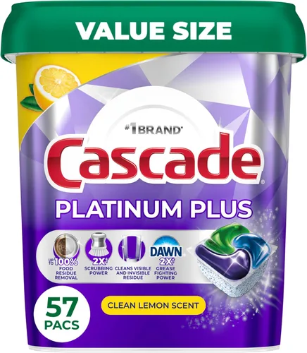 Miniatura 12 de Cascade Platinum Plus Cápsulas para lavavajillas, detergente para lavavajillas, jabón detergente para platos, limón, 47