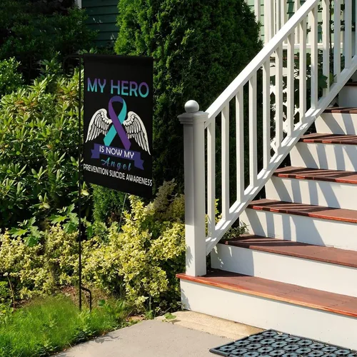 Miniatura 4 de My Hero Is Now My Angel Prevention Suicide Awareness - Bandera de jardín de lino de calidad de doble costura resistente a la decoloración UV