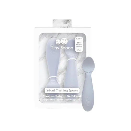 Miniatura 18 de ezpz Cuchara pequeña (paquete de 2 en azul) – Más de 6 meses – Cuchara 100% de silicona para el destete LED del bebé + purés – Diseñada por un
