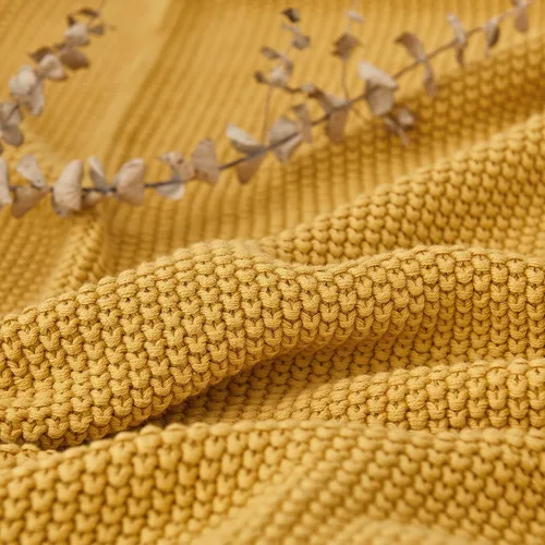 Miniatura 3 de Longhui bedding - Manta de punto trenzado de algodón amarillo mostaza para sofá cama, mantas de punto ligeras decorativas para el hogar con bolsa