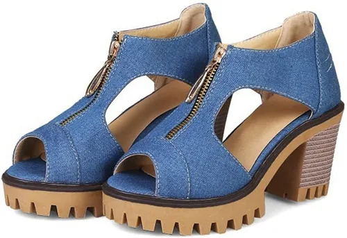 Miniatura 2 de Sandalias de tacón alto apiladas para mujer con puntera abierta, con cremallera y plataforma de verano