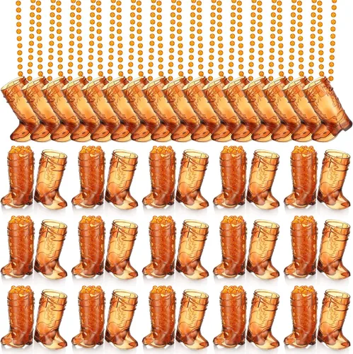 Sieral 48 piezas de vasos de chupito con forma de bota en collar con cuentas, vaso de chupito de vaquera de plástico en collar, suministro para