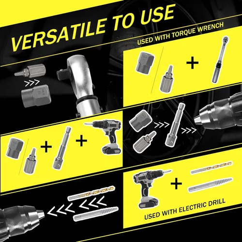 Miniatura 4 de Juego de 39 piezas de extractores de tornillos y brocas de taladro de rotación izquierda, juego de extractores de tornillos Easy Out con brocas