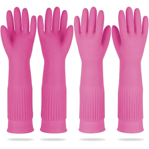 Miniatura 21 de DABOGOSA Mamison 2 pares de guantes de goma impermeables reutilizables para limpieza de lavavajillas para el hogar, guantes de cocina
