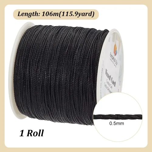 Miniatura 2 de PH PandaHall - Hilo encerado de poliéster negro de 0,5 mm, 106 metros de cuerda encerada redonda para bisutería, collar, pulsera, fabricación