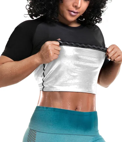 Miniatura 6 de LMCOB Camiseta deportiva de compresión para mujer para sauna, chaleco de sauna que atrapa el calor para mujer Forro azul.