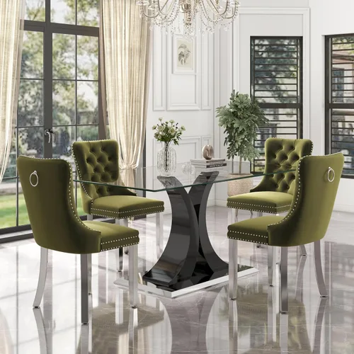 Miniatura 50 de Moderno juego de comedor de cristal de lujo para 6, 63 pulgadas, juego de vajilla rectangular minimalista grande para 6, juego de mesa de cocina