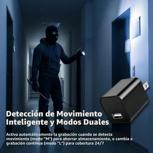 Miniatura 6 de Cámara con cargador HD 1080P con detección de movimiento, gran angular de 106°, sin WiFi/cuota mensual, mini cámara oculta para seguridad