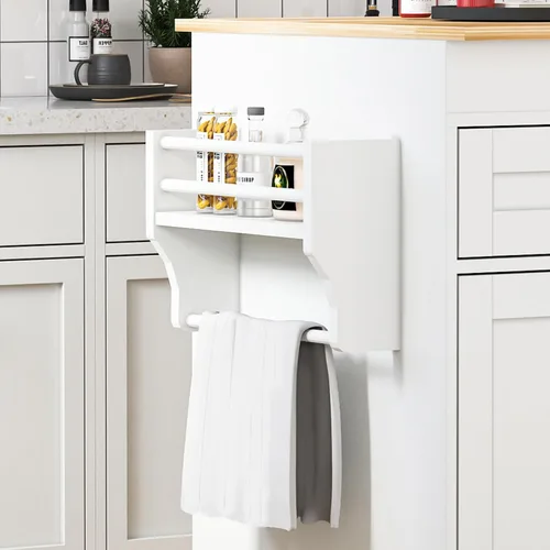 Miniatura 9 de Isla de cocina de 77.8 pulgadas con mesa extensible, isla de cocina rodante con armario de almacenamiento, cajones, estante para especias, toallero