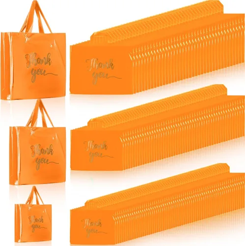 Miniatura 8 de Teling 200 bolsas de agradecimiento con asa a granel, bolsas de mercancía de agradecimiento de 3 tamaños, paquete de plástico para compras al por