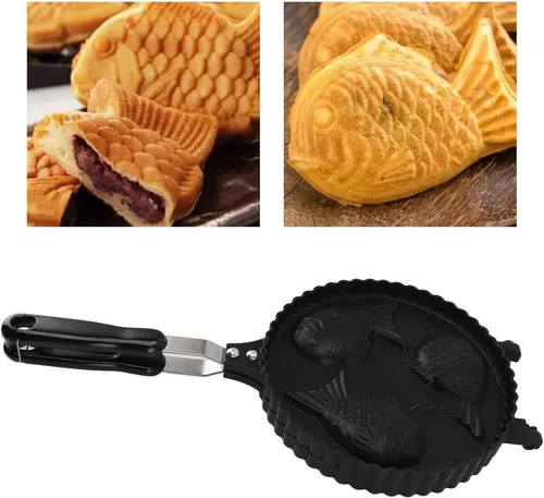Miniatura 3 de Sartén para hacer gofres de pescado, para hacer gofres de aluminio, calefacción uniforme de doble cara, sartén Taiyaki para barras de aperitivos