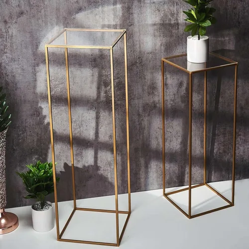 Miniatura 24 de Efavormart - Paquete de 2 soportes de metal para flores de boda de 12 pulgadas, soporte geométrico para centro de mesa Dorado