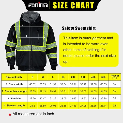 Miniatura 7 de FONIRRA - Sudadera masculina con capucha de alta visibilidad, con forro polar, seguridad ANSI clase 3, chaqueta de trabajo de parte inferior negra