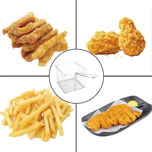 Miniatura 6 de Cesta para freidora, mini cestas de papas fritas, red de acero inoxidable sólido, colador cuadrado, herramienta con mango antideslizante