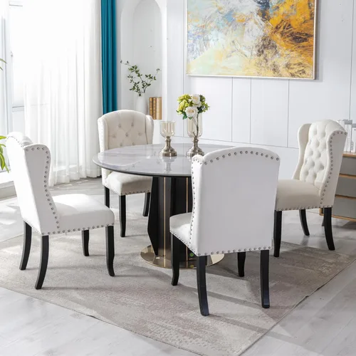 Miniatura 20 de Ya-Home Juego de 2 sillas de comedor copetudas, sillas de comedor tapizadas de lino, sillas de comedor modernas de mediados de siglo con adornos