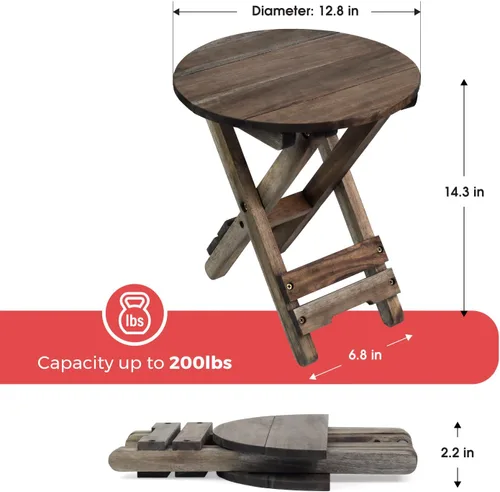 Miniatura 3 de Mesa de patio pequeña, mesa auxiliar plegable para exteriores, mesa auxiliar de café portátil, parte superior de madera para sala de estar