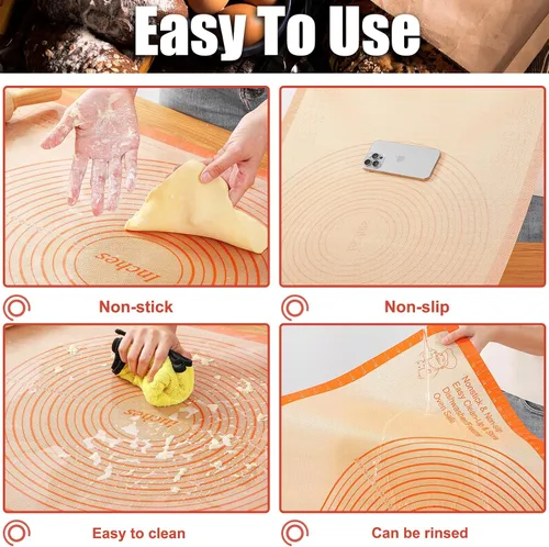 Miniatura 4 de Tapete de silicona extra grande de 34 x 26 pulgadas, alfombrillas antiadherentes para hornear con medidas, ideal para enrollar masa, pasteles
