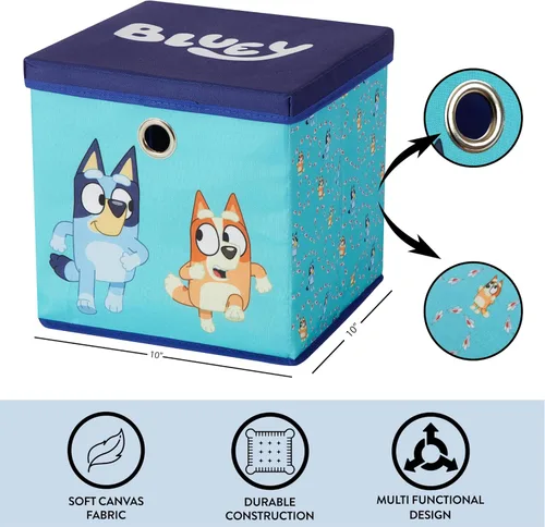 Miniatura 4 de Idea Nuova Bluey Cubo de almacenamiento de tela plegable, contenedor organizador de 10 pulgadas con tapa para dormitorio, sala de juegos y armario