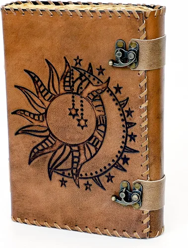 Miniatura 3 de Sun & Moon - Diario en relieve, 220 páginas hechas a mano con borde deckle borde, diario vintage, diario de sol y luna, cuaderno de bocetos