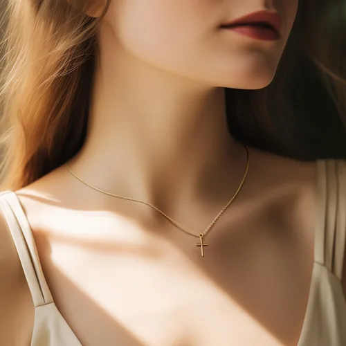 Miniatura 3 de AMELINE Collares de cruz de oro de 14 quilates para mujer, cadena de cruz de oro, colgante minimalista, collar pequeño para mujer, joyería