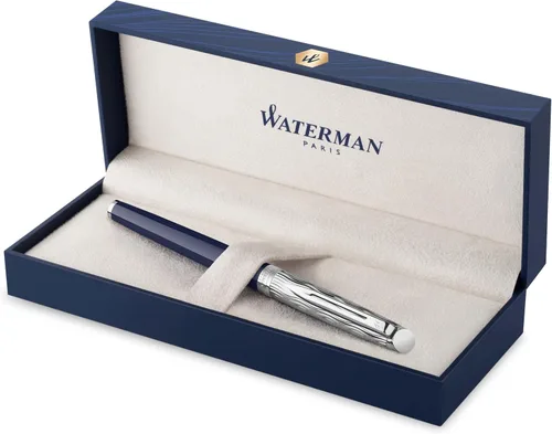 Waterman Pluma estilográfica Hémisphère | Metal y laca azul | Tapa cincelada | Punta mediana de acero inoxidable | Tinta azul | Caja de regalo