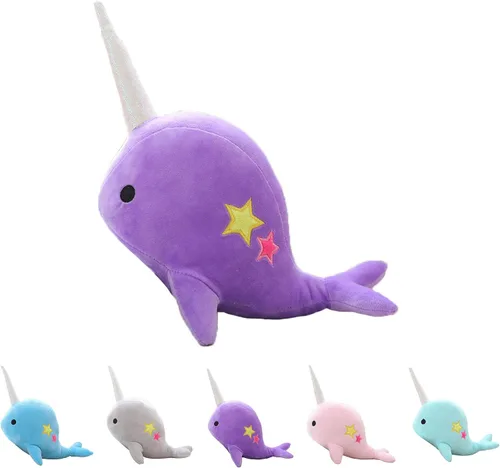 Miniatura 2 de Bonito juguete de peluche de narval verde azulado, adorable juguete de peluche de ballena suave, animales de peluche para bebés, niños, niños