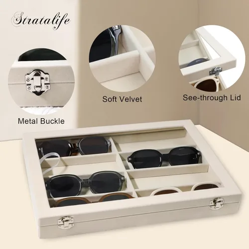 Miniatura 2 de Stratalife Organizador de lentes de sol, bandeja organizadora de lentes de sol, bandeja organizadora de joyas con tapa, estuche organizador