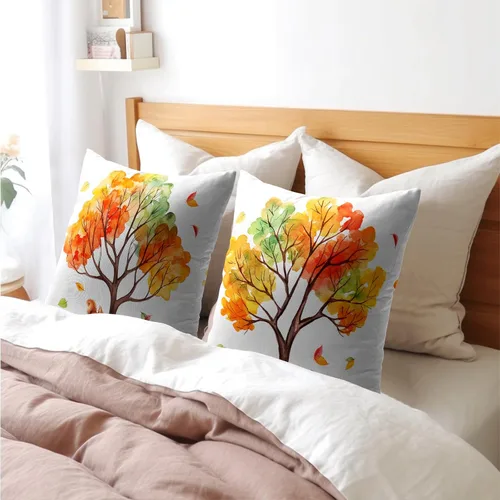 Miniatura 8 de Fundas de almohada de otoño de 18 x 18 pulgadas, fundas de almohada de otoño de lino y algodón, juego de 2 fundas de almohada de árboles coloridos