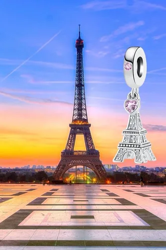 Miniatura 7 de NanMuc Abalorios para pasaporte de la Torre Eiffel para vacaciones, con diseño de globo de avión, taza de café, maleta, compatible con pulsera