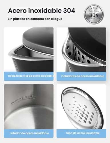Miniatura 4 de COMFEE' Hervidor eléctrico de té de 1.7L de doble pared y caldera de agua eléctrica, 100% acero inoxidable interior y tapa y caño, tapa de dos Pared