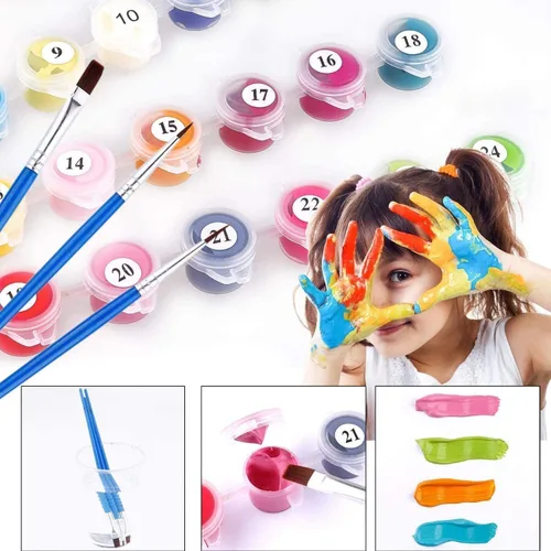 Miniatura 2 de Elftoyer Pintura por números para niños y principiantes, kits de regalo de pintura en lienzo de bricolaje, gatos coloridos y mariposas de 16 x 20