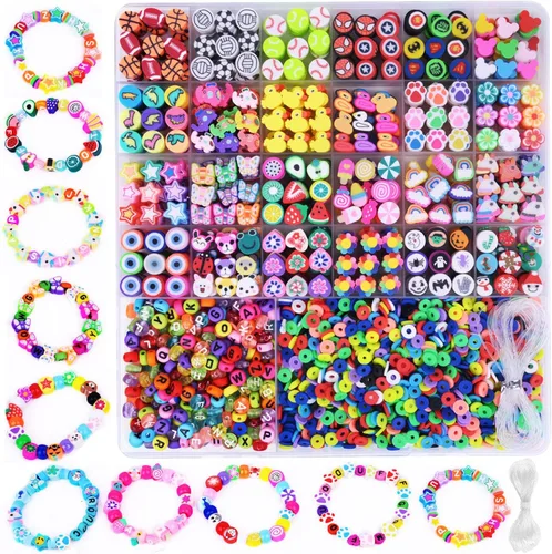 2480 piezas de cuentas y dijes de arcilla polimérica para kit de hacer pulseras, lindos y divertidos dijes y cuentas para hacer pulseras de amistad,