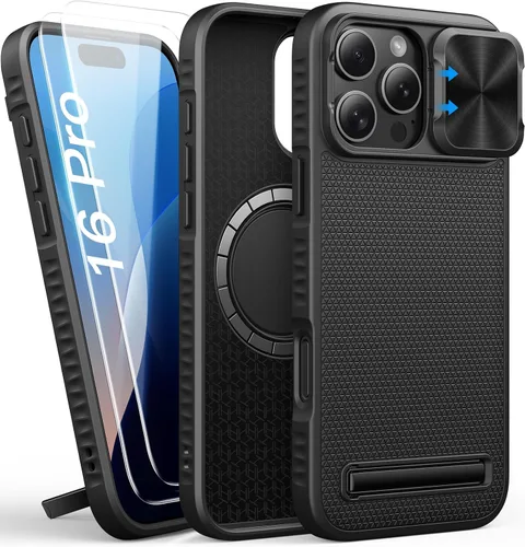 Miniatura 9 de BXYJY Funda para iPhone 16 Pro Max con correa y soporte, cordón cruzado para teléfono para mujeres y hombres, magnética, cubierta de cámara