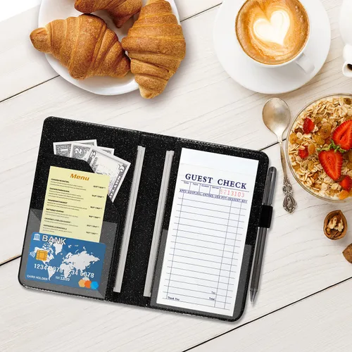 Miniatura 5 de ACdream - Libretas de servicio para camarera, libreta de anotación de comensales, lindo organizador de piel y cartera para dinero, para presentar AB