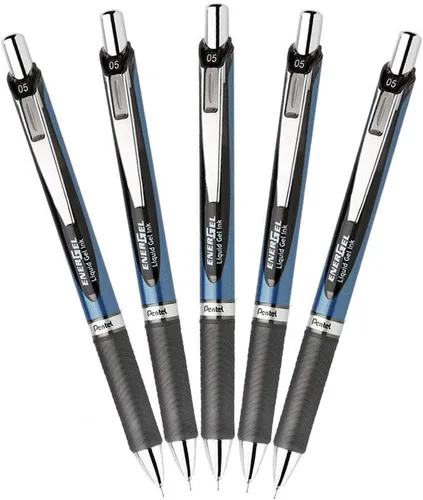 Pentel EnerGel RTX bolígrafo retráctil de gel líquido, punta fina de 1/64 de pulgada, tinta negra, juego de 5 unidades
