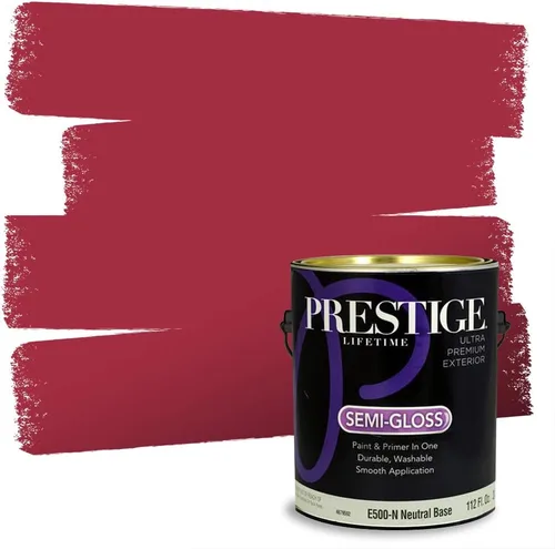 Miniatura 119 de Prestige Paints E100-T-SW6591 Pintura exterior e imprimación en uno, 1 galón, plano, combinación comparable de Sherwin Williams Amaryllis, 1 galón